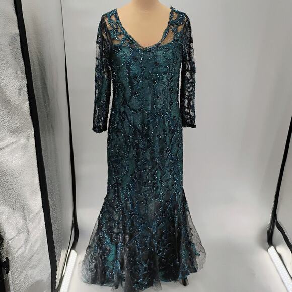 $1295 Rene Ruiz Collection Women's Green Floral Round Neck Gown Dress - Picture 6 of 16